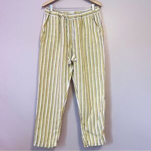 Cynthia Rowley 100% Linen Pull-On Pants Yellow Stripe Women Large Beach Coastal